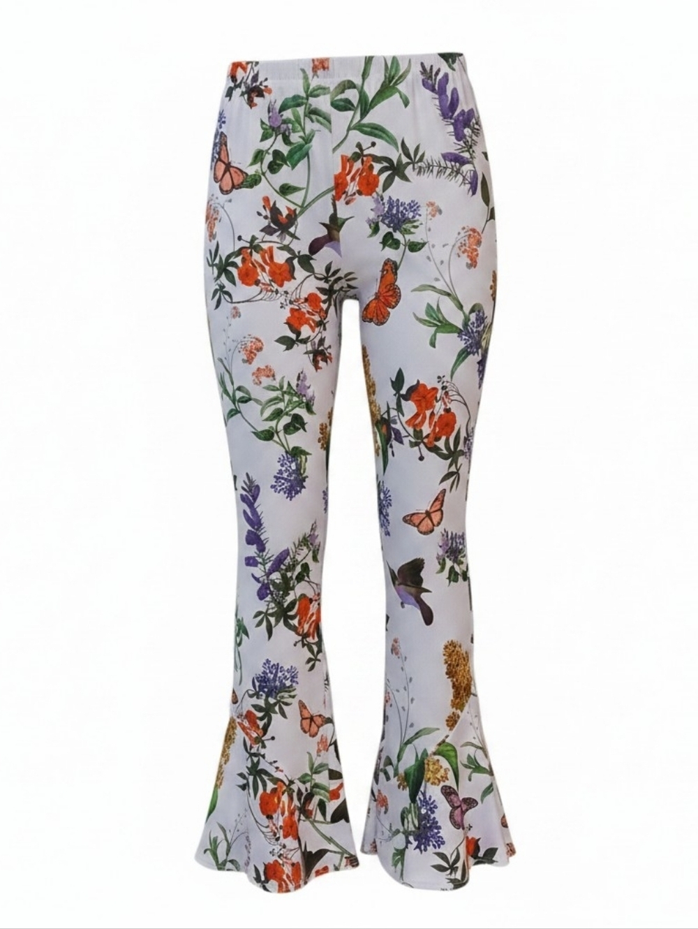 Travel Elements -NWOT White Travel Pants With Butterfly's, Birds, Flowers, Small